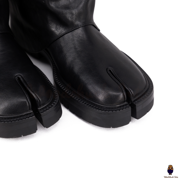WoodchuckSato Black Vegan Tabi Triple Buckle Slouchy Tall Boots