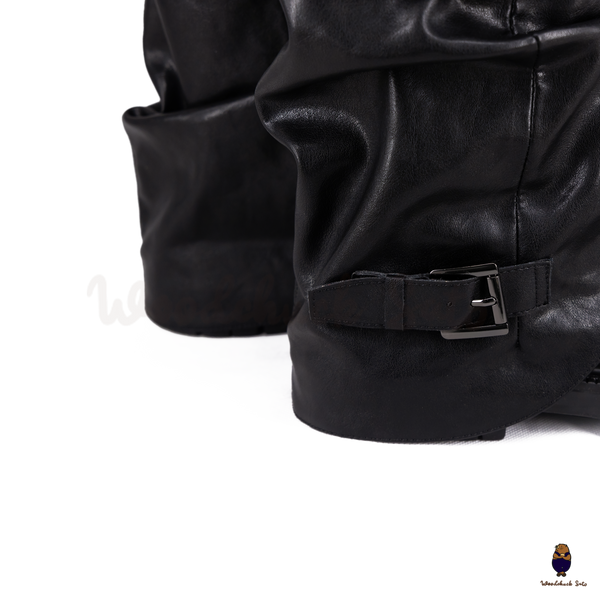 WoodchuckSato Black Vegan Tabi Triple Buckle Slouchy Tall Boots