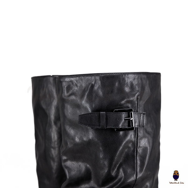 WoodchuckSato Black Vegan Tabi Triple Buckle Slouchy Tall Boots