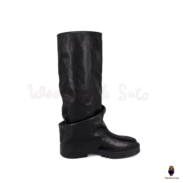 WoodchuckSato Black Vegan Tabi Triple Buckle Slouchy Tall Boots