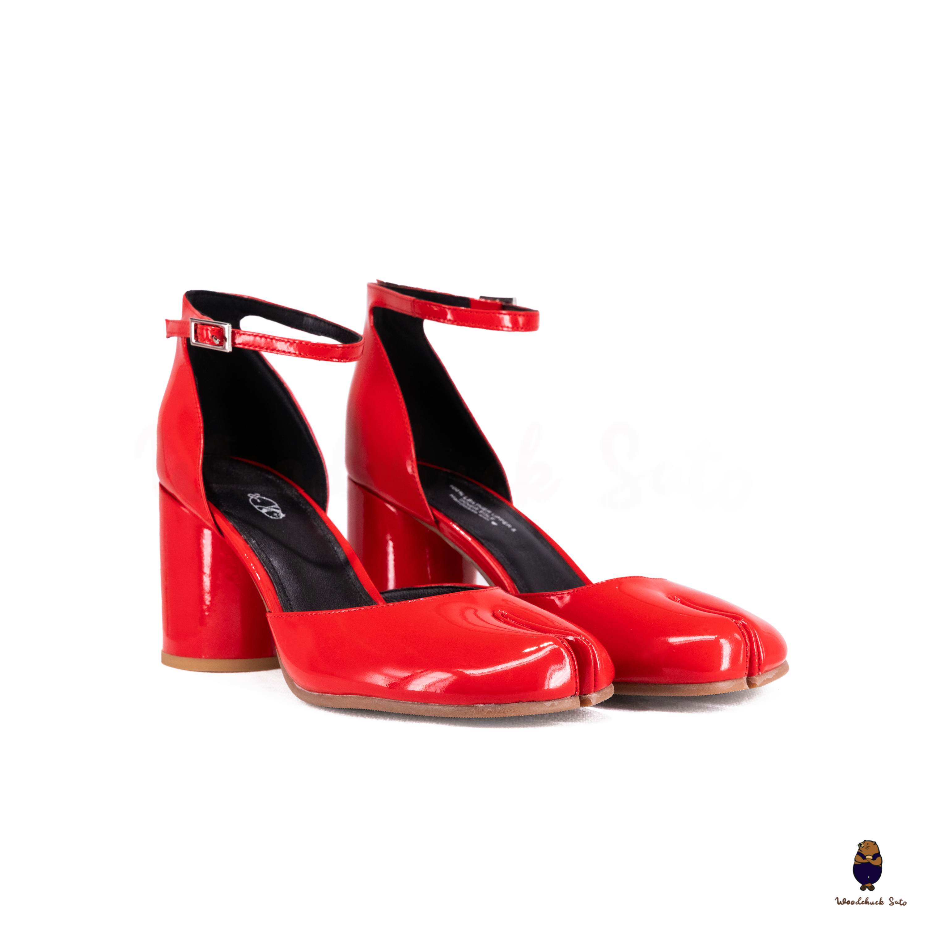 WoodchuckSato Red Leather D'Orsay Tabi Ankle-Strap 8 cm Heels WoodchuckSato Red Leather D'Orsay Tabi Ankle-Strap 8 cm Heels