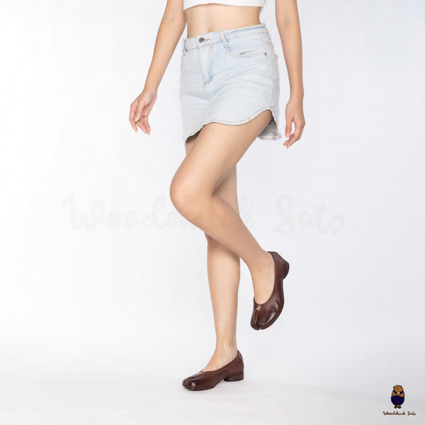 WoodchuckSato Mahogany Brown Horse Leather Tabi 3cm Heels