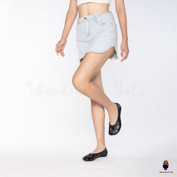 WoodchuckSato Black Horse Leather Tabi Ballet Ballerina Flats