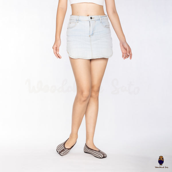 WoodchuckSato Brown Houndstooth Fabric & Sheep Leather Tabi Ballet Flats