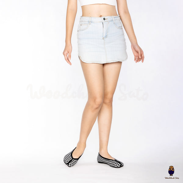 WoodchuckSato Houndstooth Fabric Leather Tabi Ballet Flats