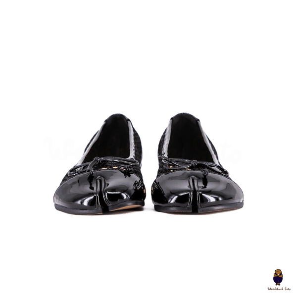 WoodchuckSato Black Patent Leather Mesh Tabi Ballet Flats with Bow