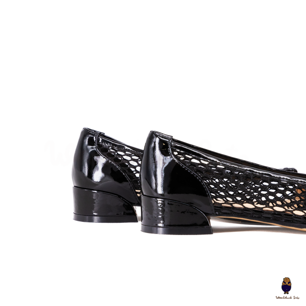 WoodchuckSato Black Patent Leather Mesh Tabi Ballet Flats with Bow