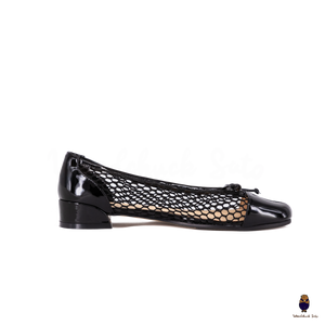 WoodchuckSato Black Patent Leather Mesh Tabi Ballet Flats with Bow