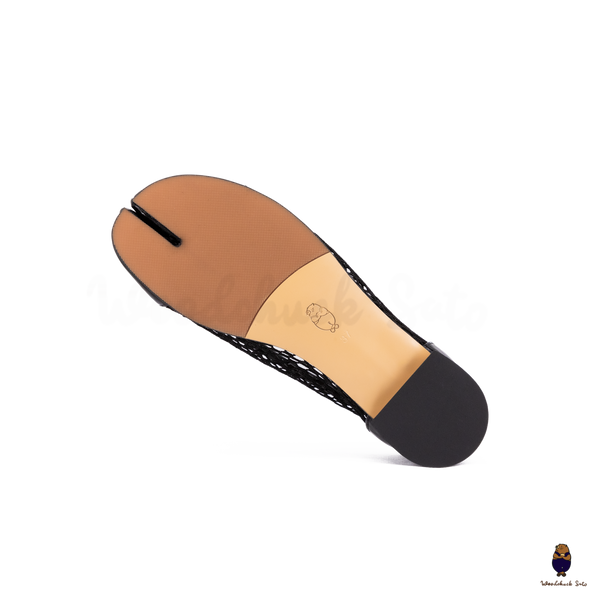 WoodchuckSato Black Patent Leather Mesh Tabi Ballet Flats with Bow
