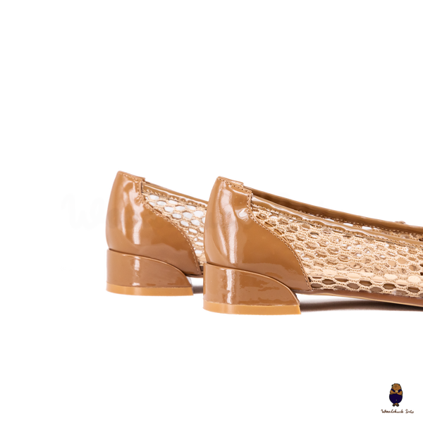 WoodchuckSato Tan Patent Leather Mesh Tabi Ballet Flats with Bow