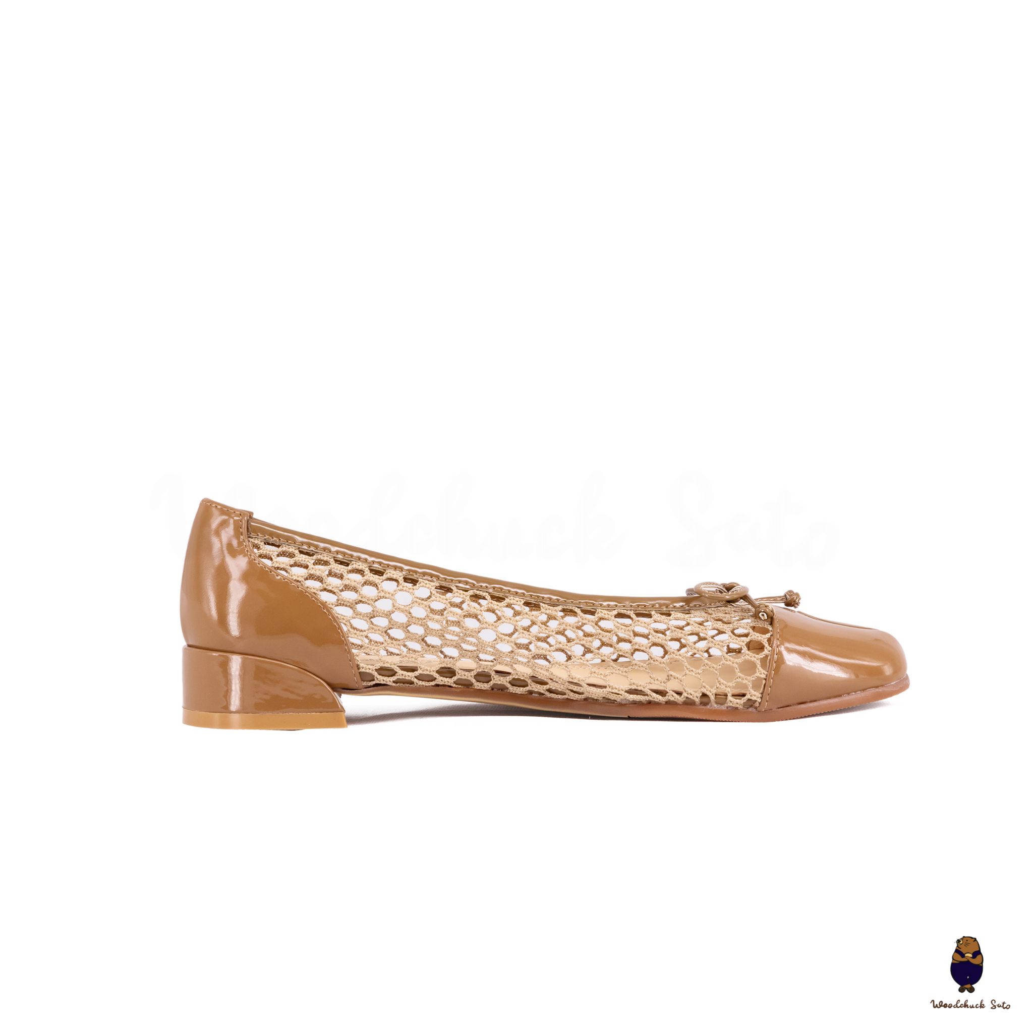 WoodchuckSato Tan Patent Leather Mesh Tabi Ballet Flats with Bow