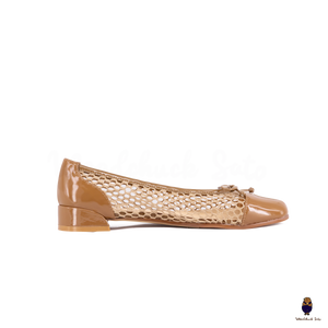WoodchuckSato Tan Patent Leather Mesh Tabi Ballet Flats with Bow