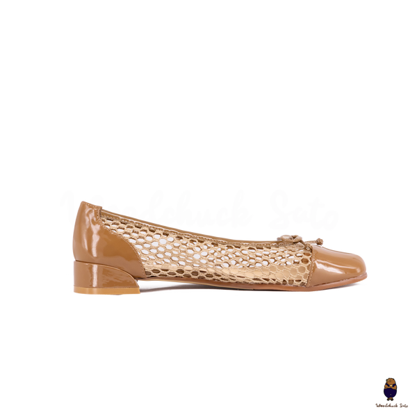 WoodchuckSato Tan Patent Leather Mesh Tabi Ballet Flats with Bow