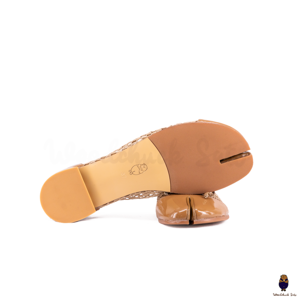 WoodchuckSato Tan Patent Leather Mesh Tabi Ballet Flats with Bow