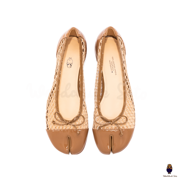 WoodchuckSato Tan Patent Leather Mesh Tabi Ballet Flats with Bow