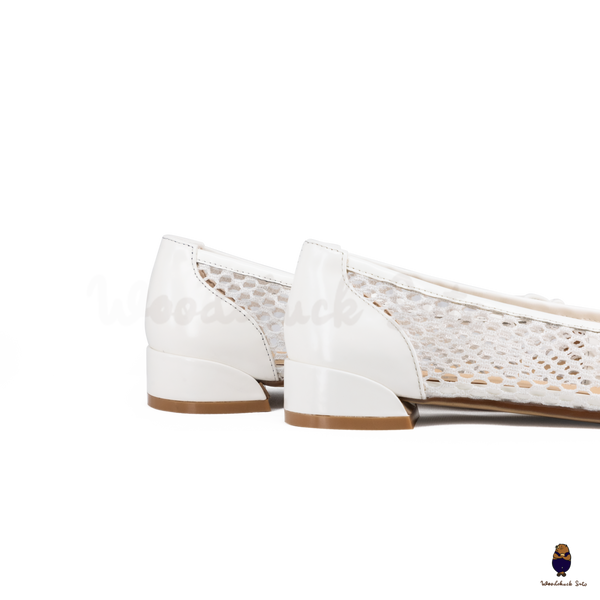 WoodchuckSato White Patent Leather Mesh Tabi Ballet Flats with Bow