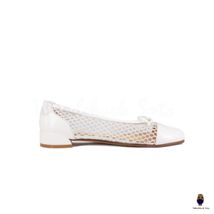 WoodchuckSato White Patent Leather Mesh Tabi Ballet Flats with Bow