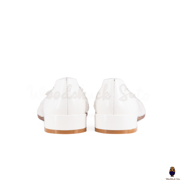 WoodchuckSato White Patent Leather Mesh Tabi Ballet Flats with Bow