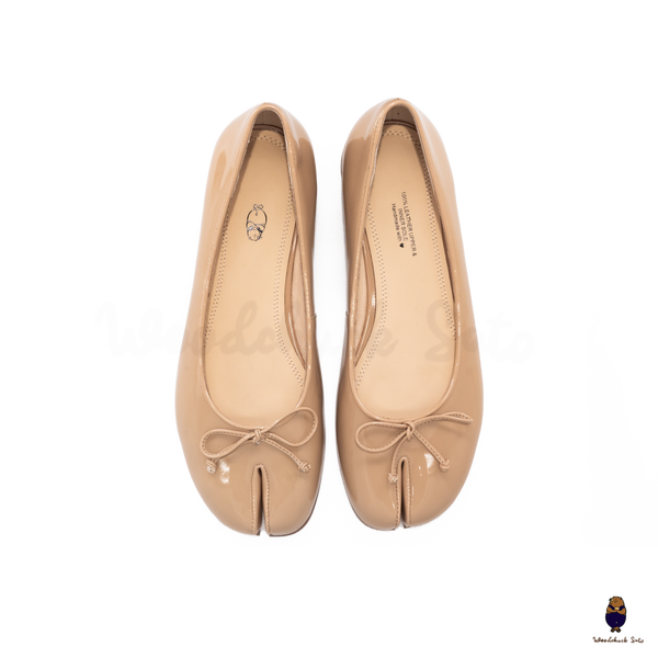 WoodchuckSato Nude Patent Leather Tabi Ballet Flats with Bow