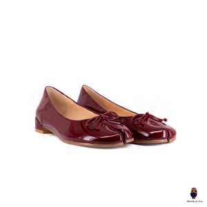 WoodchuckSato Burgundy Patent Leather Tabi Ballet Flats with Bow