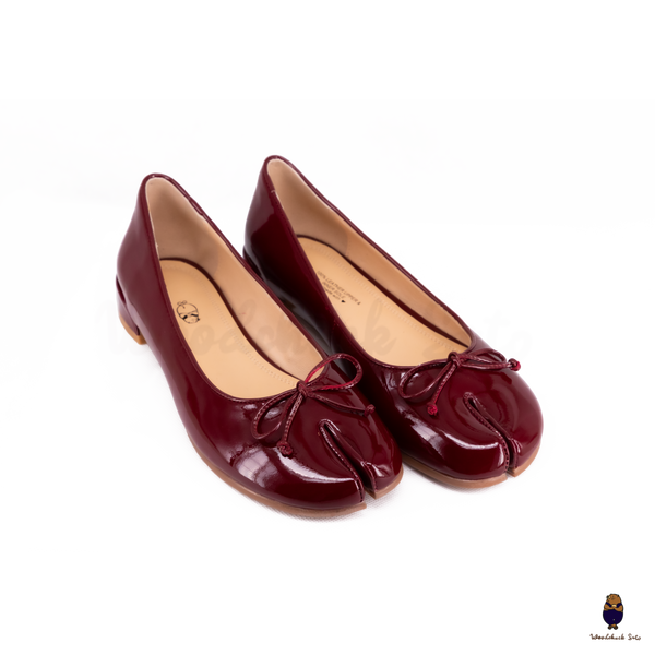 WoodchuckSato Burgundy Patent Leather Tabi Ballet Flats with Bow
