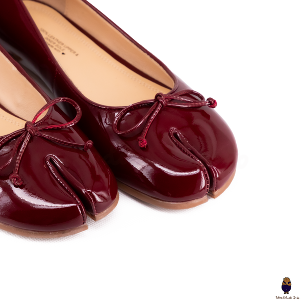 WoodchuckSato Burgundy Patent Leather Tabi Ballet Flats with Bow