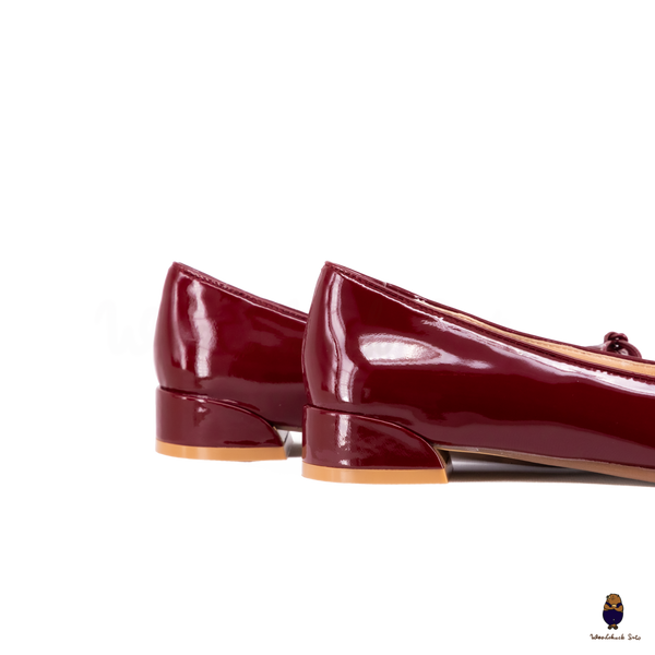 WoodchuckSato Burgundy Patent Leather Tabi Ballet Flats with Bow