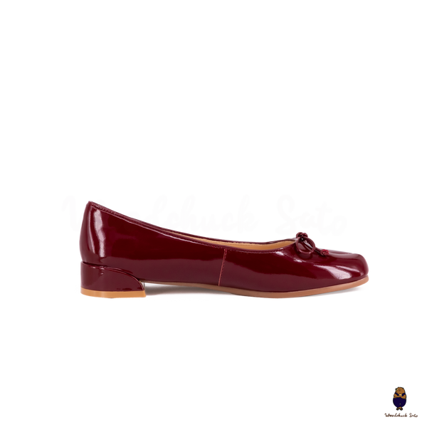 WoodchuckSato Burgundy Patent Leather Tabi Ballet Flats with Bow