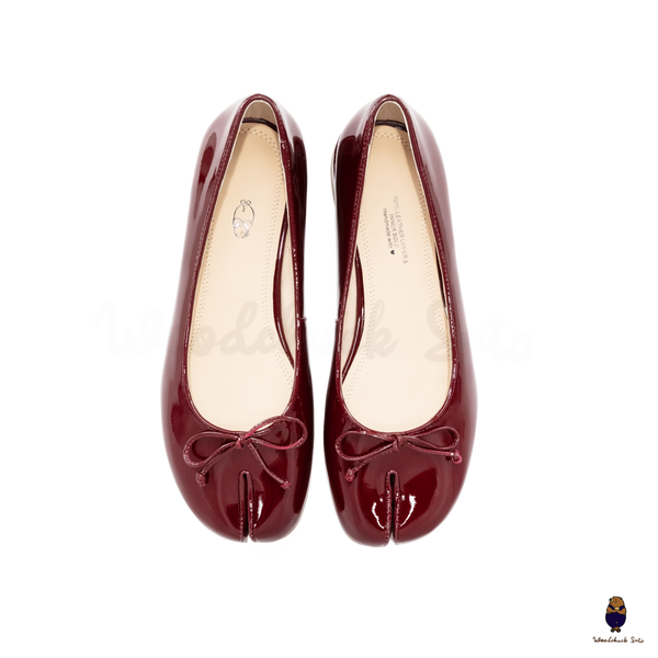 WoodchuckSato Burgundy Patent Leather Tabi Ballet Flats with Bow