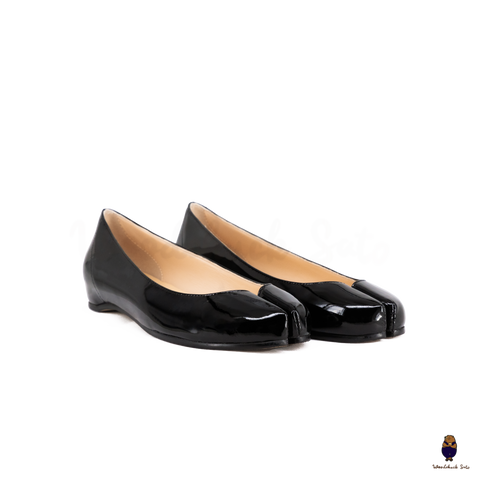 WoodchuckSato Black Patent Cow Leather Tabi Ballet Flats