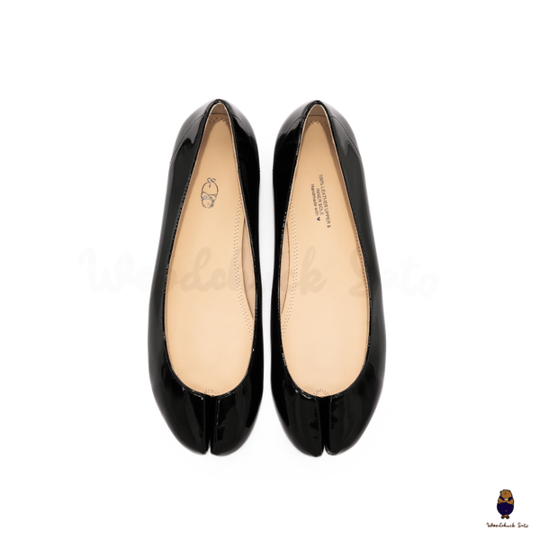 WoodchuckSato Black Patent Cow Leather Tabi Ballet Flats