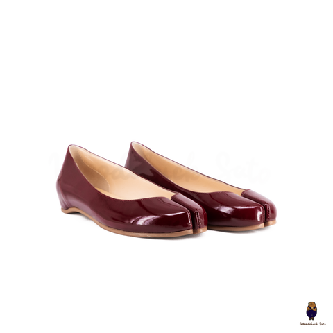 WoodchuckSato Burgundy Patent Cow Leather Tabi Ballet Flats