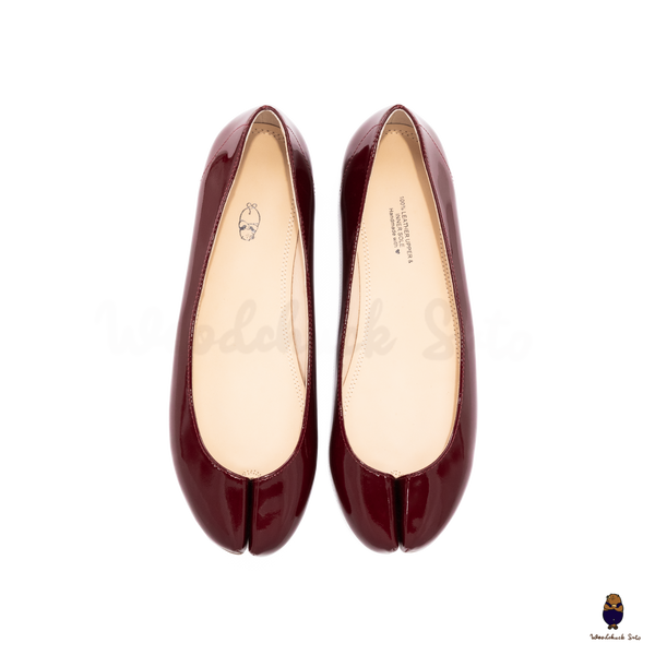 WoodchuckSato Burgundy Patent Cow Leather Tabi Ballet Flats