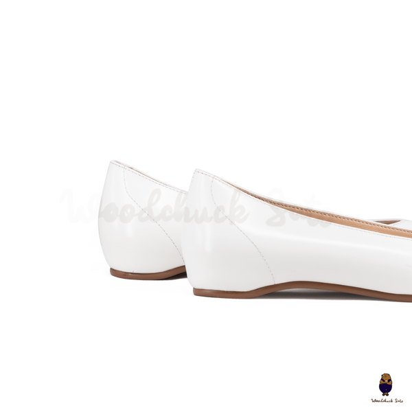 WoodchuckSato White Edge-Beaded Cowhide Leather Tabi Ballet Flats