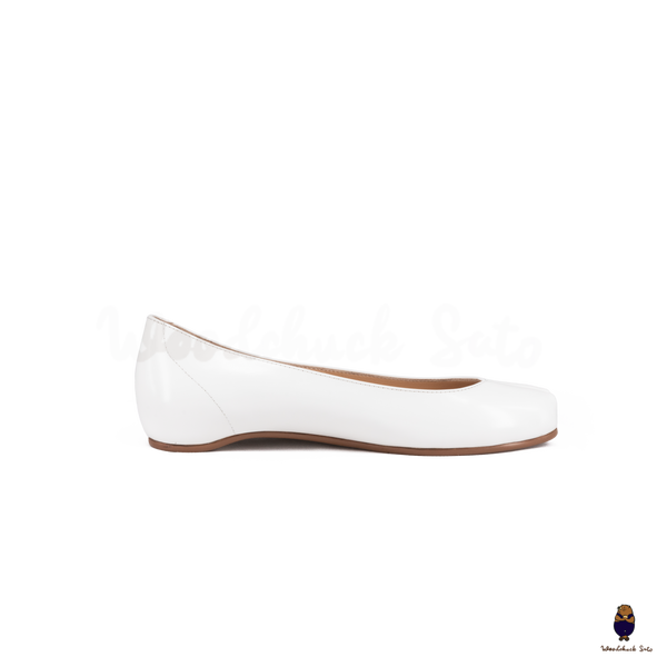 WoodchuckSato White Edge-Beaded Cowhide Leather Tabi Ballet Flats