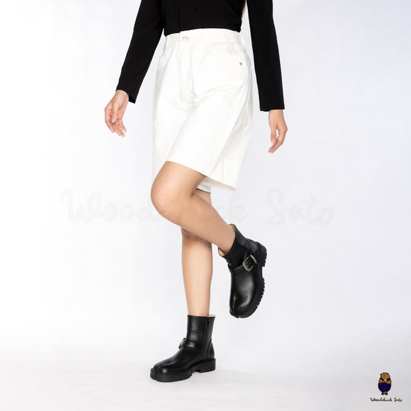 WoodchuckSato Black Cow Leather Tabi Split-Toe Platform Buckle Boots