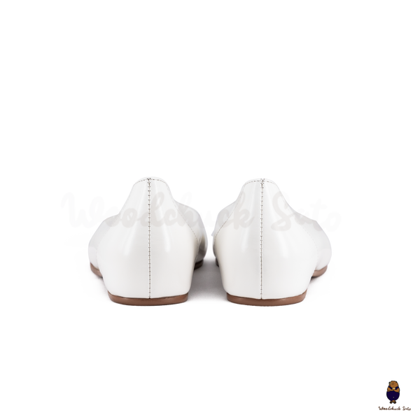 WoodchuckSato White Edge-Beaded Cowhide Leather Tabi Ballet Flats