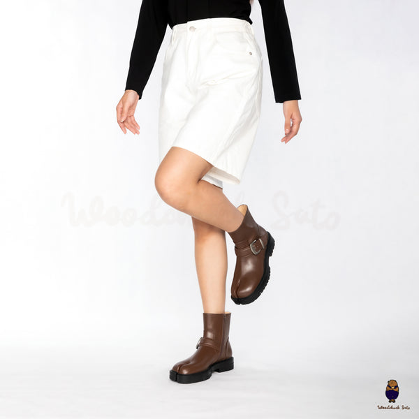 WoodchuckSato Brown Cow Leather Tabi Split-Toe Platform Buckle Boots