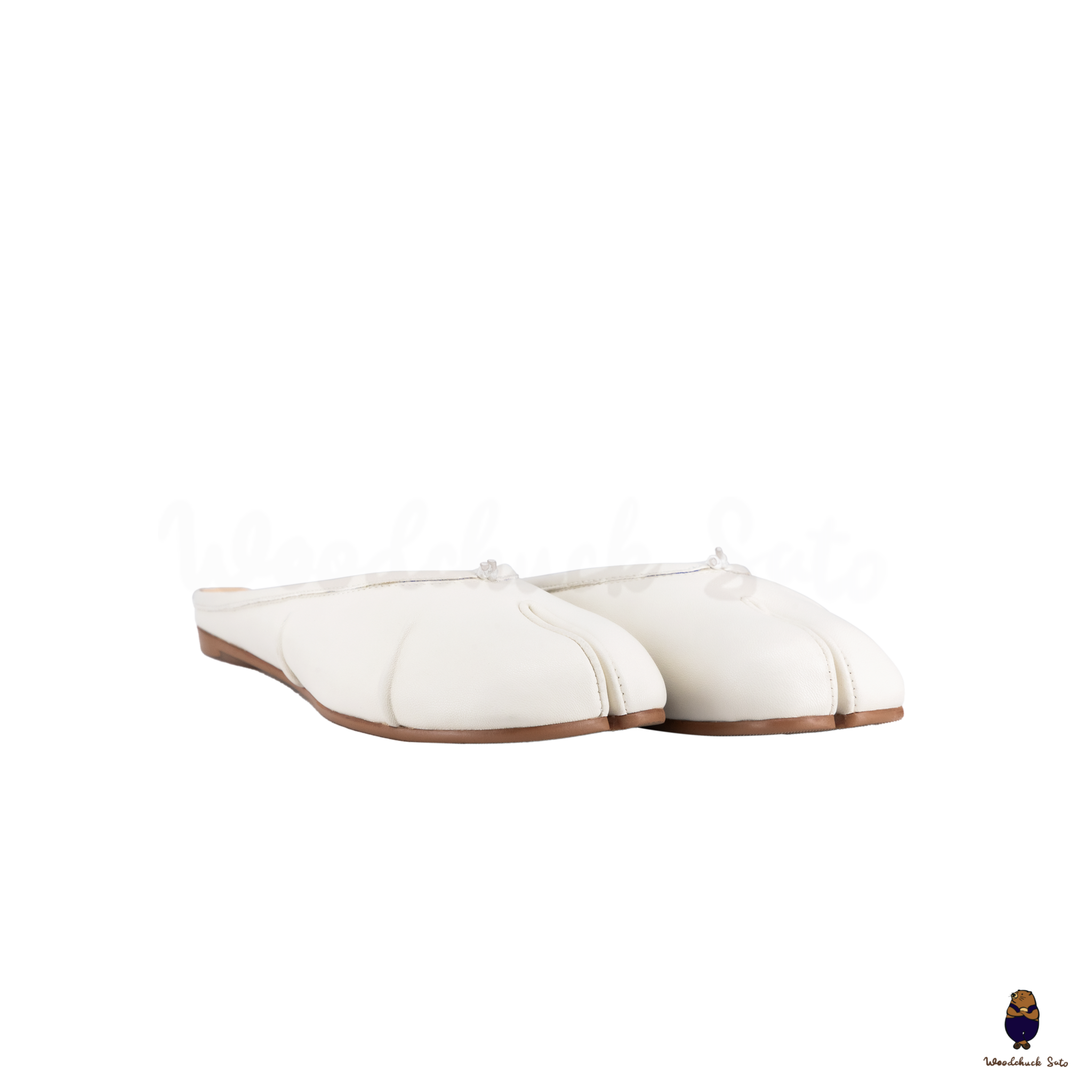 WoodchuckSato White Fold Leather Tabi Slip-On Mules