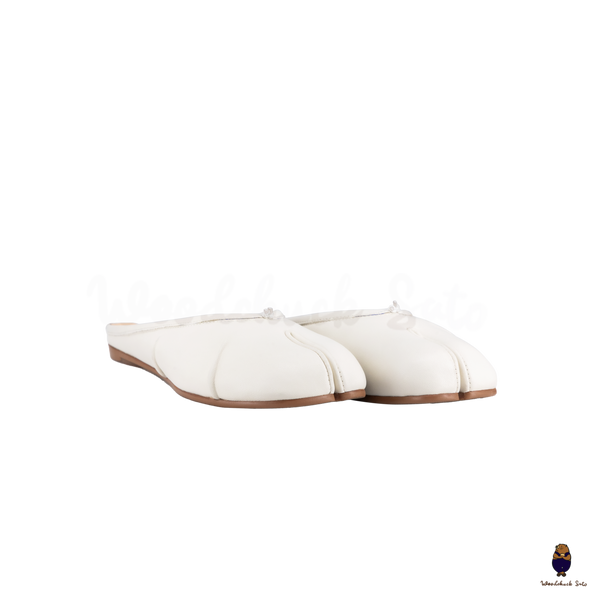 WoodchuckSato White Fold Leather Tabi Slip-On Mules