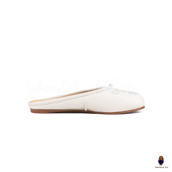 WoodchuckSato White Fold Leather Tabi Slip-On Mules