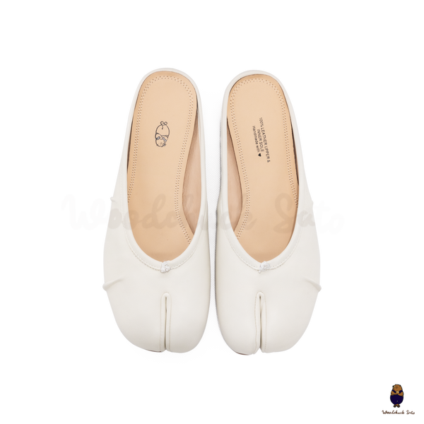 WoodchuckSato White Fold Leather Tabi Slip-On Mules