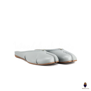 WoodchuckSato Baby Blue Leather Tabi Slip-On Mules with Ruched