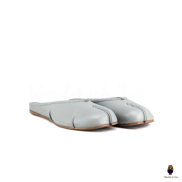WoodchuckSato Baby Blue Leather Tabi Slip-On Mules with Ruched