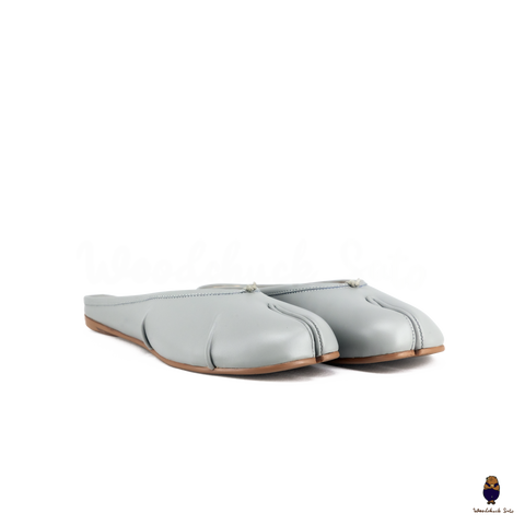 WoodchuckSato Baby Blue Leather Tabi Slip-On Mules with Ruched