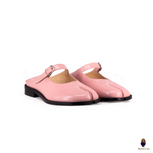 WoodchuckSato Pink Edge-Beaded Cowhide Leather Tabi Mary Jane Mules