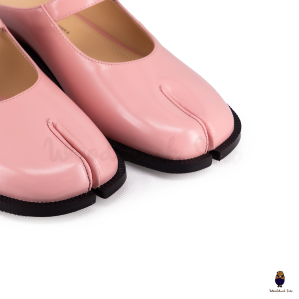 WoodchuckSato Pink Edge-Beaded Cowhide Leather Tabi Mary Jane Mules