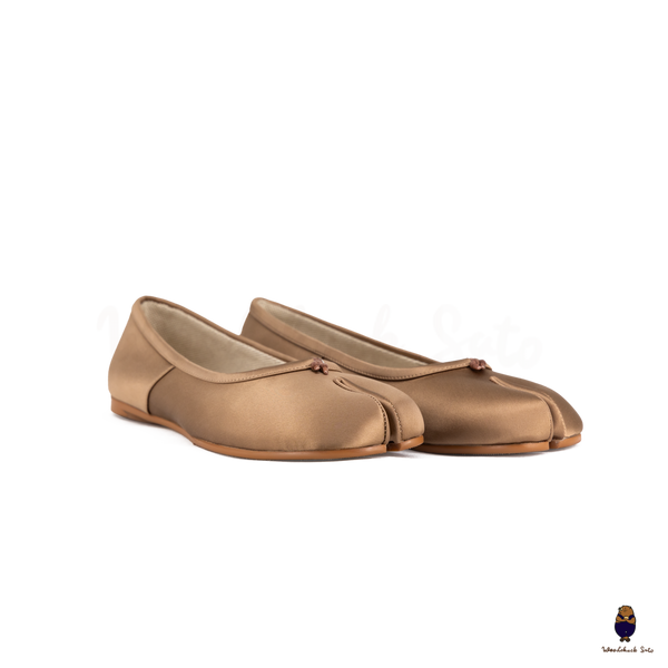 WoodchuckSato Bronze Silk Fabric Tabi Ballet Flats