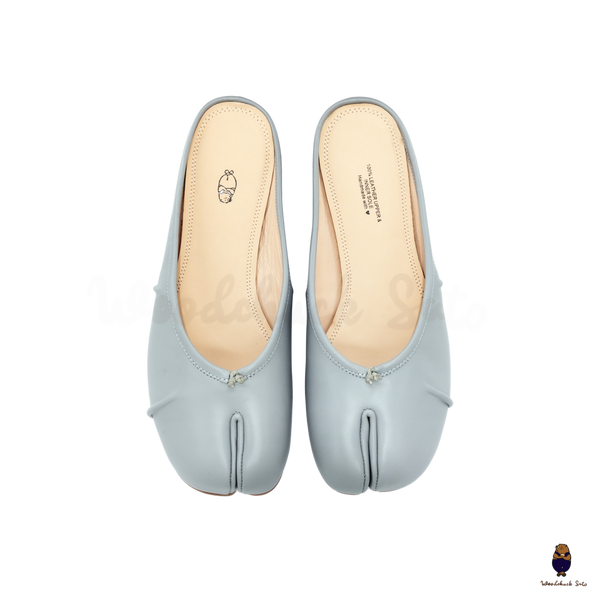 WoodchuckSato Baby Blue Leather Tabi Slip-On Mules with Ruched