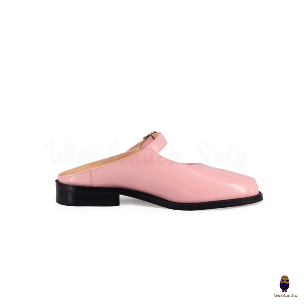 WoodchuckSato Pink Edge-Beaded Cowhide Leather Tabi Mary Jane Mules